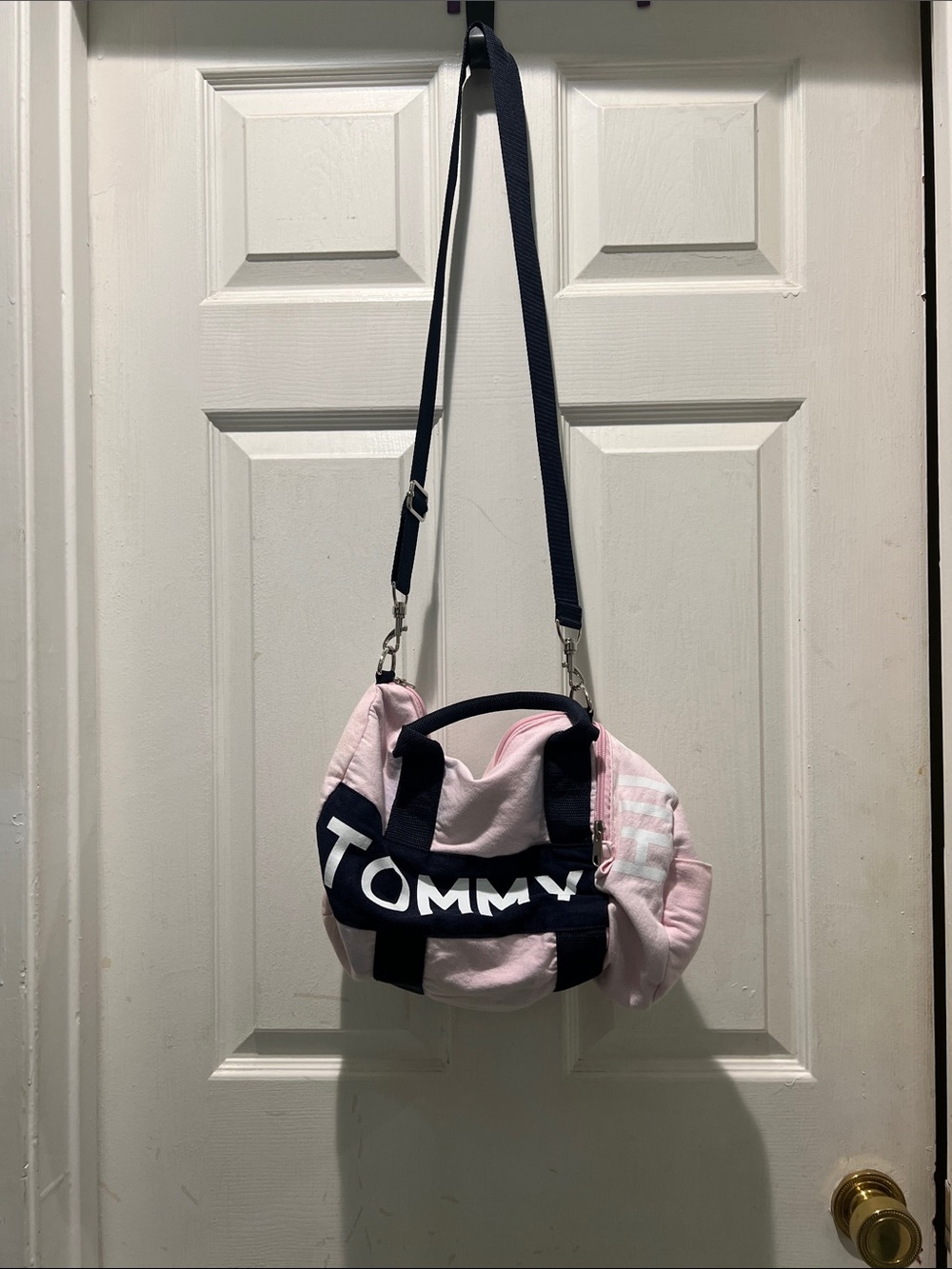 Tommy Hilfiger Pink and Navy Logo Crossbody Mini Duffel